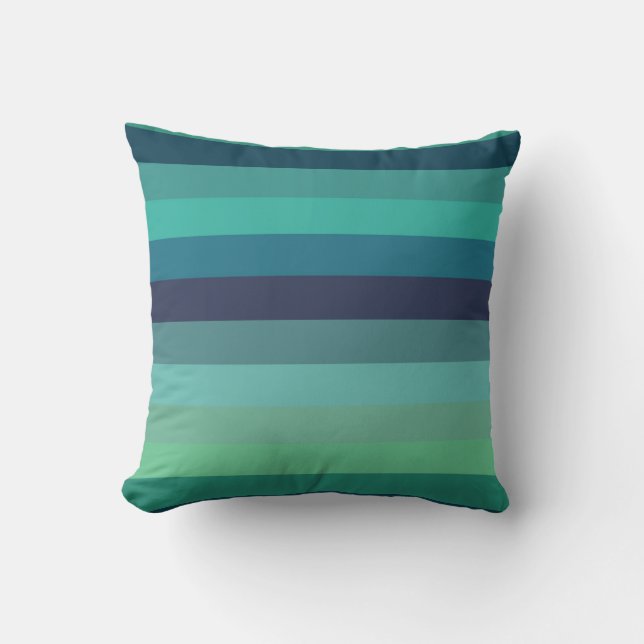 Retro Mint & Navy Horizontale Strepen Kussen (Voorkant)