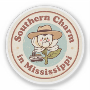 Retro Mississippi Badge_ Magnolia met Stoomschip  Sticker