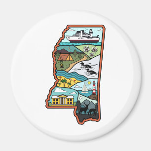 Retro Mississippi Biloxi Laurel MS State Herinni Magneet