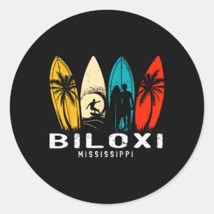 Retro Mississippi Biloxi Surfplankontwerper Design Ronde Sticker