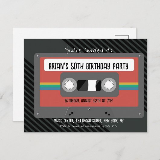 Retro Mixtape verjaardagsfeestje Uitnodiging Briefkaart (Voorkant / Achterkant)