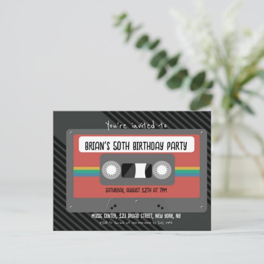 Retro Mixtape verjaardagsfeestje Uitnodiging Briefkaart (Staand voorkant)