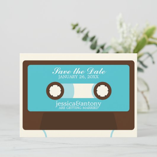 Retro Mixtape Weddenschap opslaan Datum Kaart (Staand voorkant)
