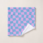 Retro Mod Abstract Checkerboard in blauw en Paars Bad Handdoek (Wasdoekje)