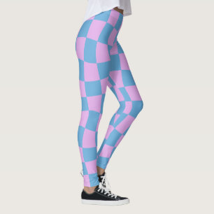Retro Mod Abstract Checkerboard in blauw en Paars Leggings