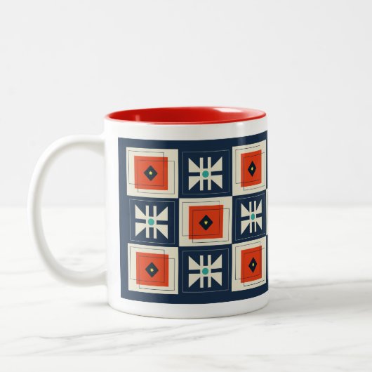 Retro Mod Abstract geometrisch vlinderpatroon Tweekleurige Koffiemok (Links)