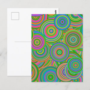 Retro mod abstracte cirkels, Groen en Oranje-rood Briefkaart