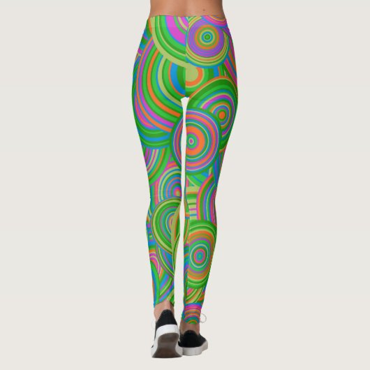 Retro mod abstracte cirkels, Groen en Oranje-rood Leggings (Achterkant)