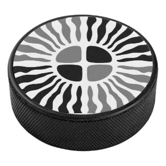 Retro Mod Black and White Sunburst Geometric Hockey Puck