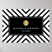 Retro Mod Black en White Pattern Gold Monogram Poster (Voorkant)