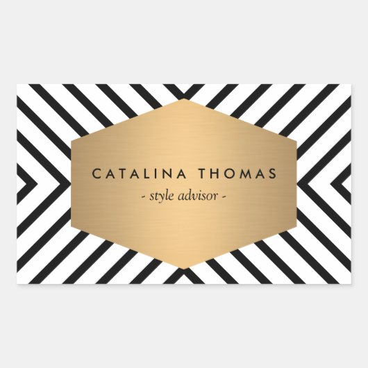 Retro Mod Black en White Pattern met Gold Emblem Rechthoekige Sticker (Voorkant)