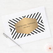 Retro Mod Black en White Pattern met Gold Emblem Rechthoekige Sticker (Envelop)
