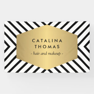 Retro Mod Black en White Pattern met Gold Emblem Spandoek