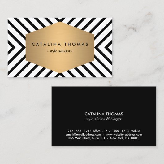 Retro Mod Black en White Pattern met Gold Emblem Visitekaartje (Voorkant / Achterkant)