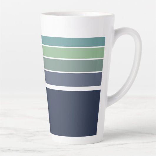 Retro/Mod blauw en groen gestreept Latte Mok (Rechts)