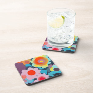 Retro mod bloemen bier onderzetter
