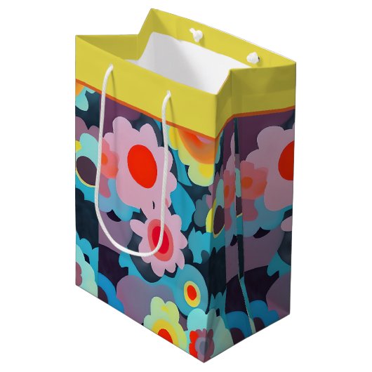 Retro Mod bloemen middelgrote cadeau Medium Cadeauzakje (Voorkant Gekanteld)