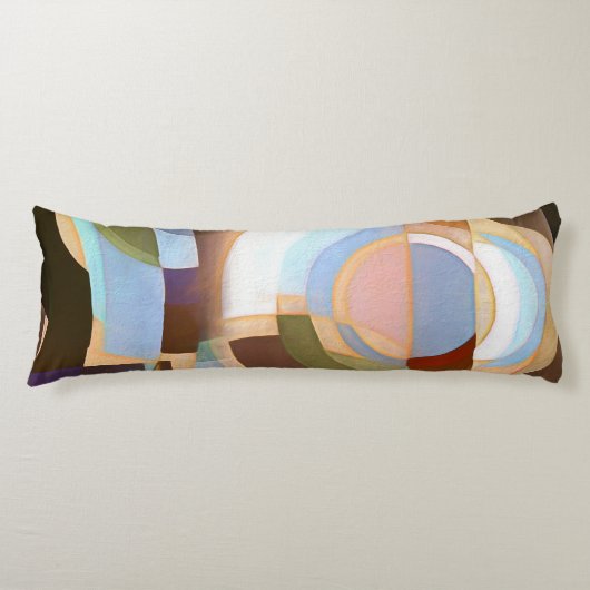 Retro Mod Brown en Blue Grapic Cirtern Pattern Lichaamskussen (Voorkant)