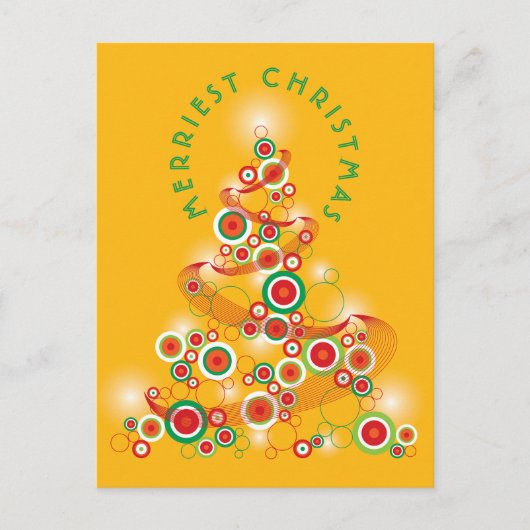 Retro mod cirkels gloeiende Abstracte kerstboom Feestdagenkaart (Voorkant)
