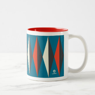Retro Mod Diamond Patroon (Rood/Wit/Blauw/Zwart) Tweekleurige Koffiemok