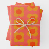 Retro Mod Flower Pattern in Oranje Inpakpapier Vel (In situ)
