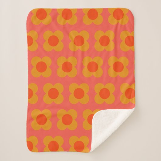 Retro Mod Flower Pattern in Oranje Sherpa Deken (Voorkant)