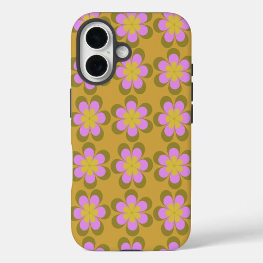 Retro Mod Flowers Patroon in Geel en Violet Case-Mate iPhone Case (Achterkant)