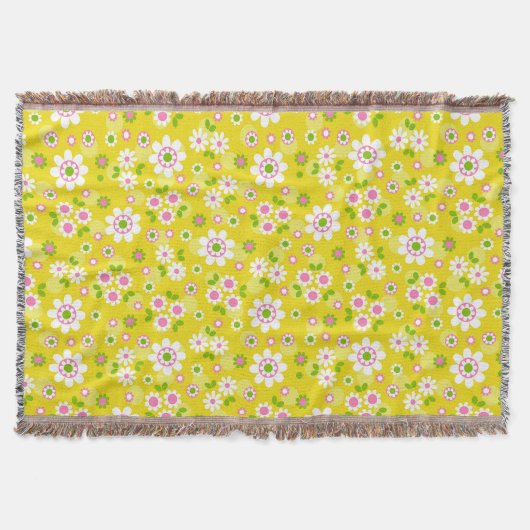 Retro Mod Flowers Yellow & White Deken (Voorkant)