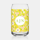 Retro Mod Flowers Yellow & White Monogram Blikvorm Glas (Voorkant)