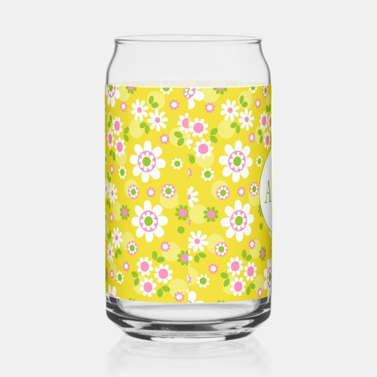 Retro Mod Flowers Yellow & White Monogram Blikvorm Glas (Rechts)