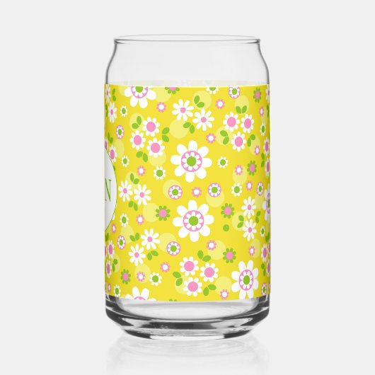 Retro Mod Flowers Yellow & White Monogram Blikvorm Glas (Links)