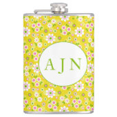 Retro Mod Flowers Yellow & White Monogram Heupfles (Voorkant)