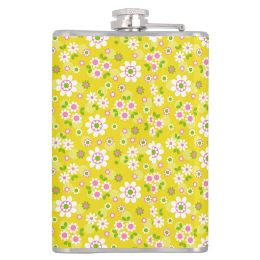 Retro Mod Flowers Yellow & White Monogram Heupfles (Achterkant)