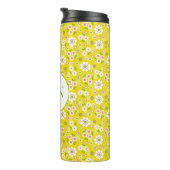 Retro Mod Flowers Yellow & White Monogram Thermosbeker (Geroteerd rechts)