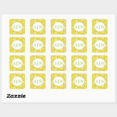 Retro Mod Flowers Yellow & White Monogram Vierkante Sticker (Vel)