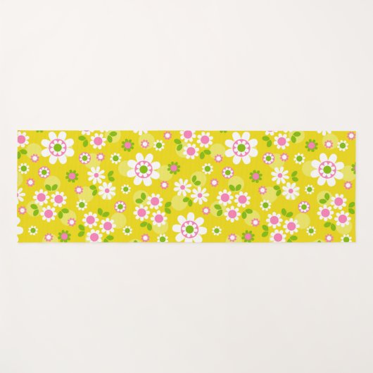 Retro Mod Flowers Yellow & White Yogamat (Voorkant (horizontaal))
