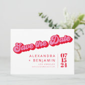 Retro Mod Groovy Bold Pink Red Checkerboard Save The Date (Staand voorkant)