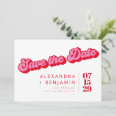 Retro Mod Groovy Vet Rood Roze Schaakbord Save The Date (Staand voorkant)
