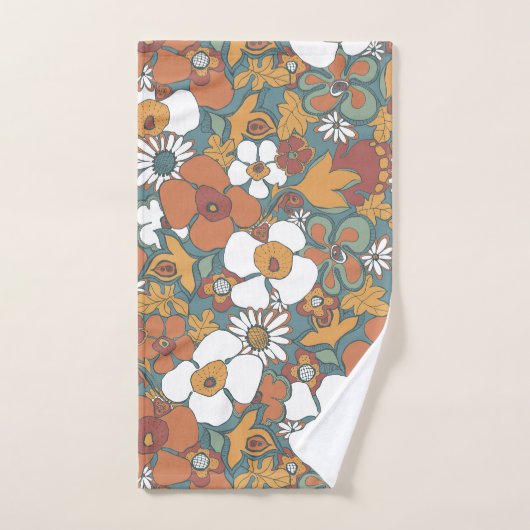 Retro Mod Motifs Sage Turquoise Terracotta Orange (Serviette à main)