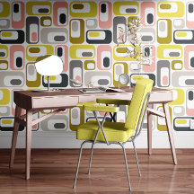 Retro Mod Ovalen Mosterdgeel Roze Grijs Beige