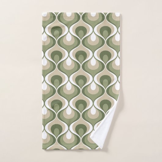 Retro Mod Patterns Sage Olive Green Beige (Serviette à main)