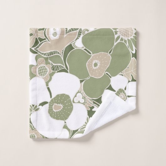 Retro Mod Patterns Sage Olive Green Beige (Gant de toilette)