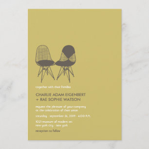 Retro Mod Perfect Stoel Pair Eames Wedding Invite Kaart