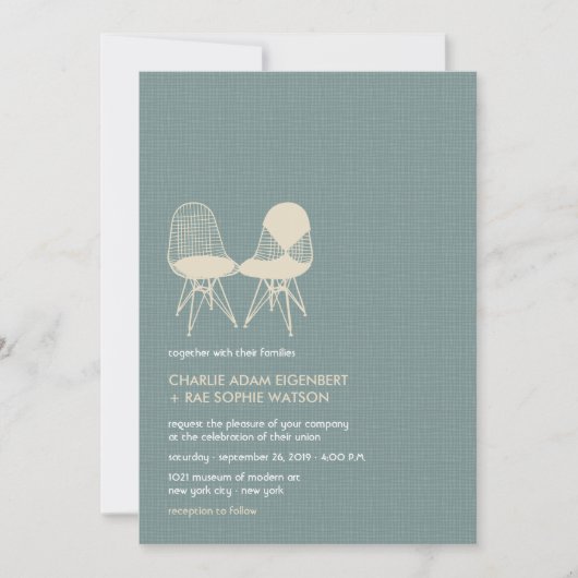 Retro Mod Perfect Stoel Pair Eames Wedding Invite Kaart (Voorkant)