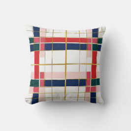 Retro MOD Plaid Rood Blauw Goud Kerstmis Kussen
