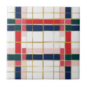 Retro MOD Plaid Rood Blauw Goud Kerstmis Tegeltje (Voorkant)