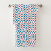 Retro Mod Roze Blauw Checkerboard Abstract Bad Handdoek (Insitu)