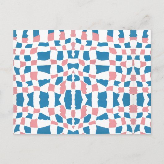 Retro Mod Roze Blauw Checkerboard Abstract Briefkaart (Voorkant)