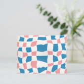 Retro Mod Roze Blauw Checkerboard Abstract Briefkaart (Staand voorkant)