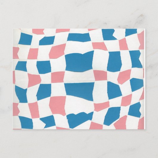 Retro Mod Roze Blauw Checkerboard Abstract Briefkaart (Voorkant)